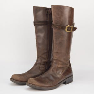 Vintage leren knielaarzen in bruin voor dames | Paardensportschoenen met lage hak maat 36EU 6US