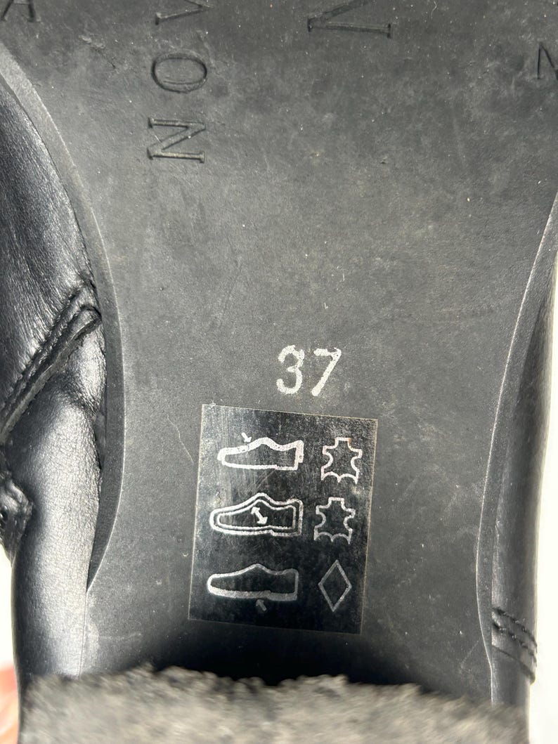 Svarta knähöga vintagestövlar i läder: storlek EU37 US6 med blockklack bild 18