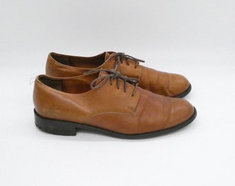 Vintage cognac brown leather lace up shoes women oxford flats / size EU 38 / Lavorazione Artigiana