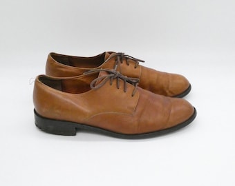 Vintage Cognac Leather Oxford Flats - Italian Lace Up Shoes EU 38