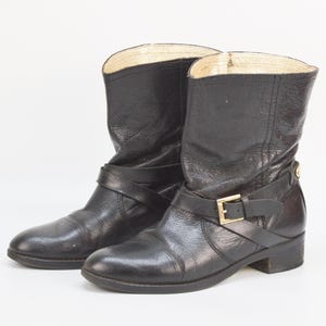 Vintage Ted Baker Leather Biker Boots: Black Rustic Ankle Boots Size 40EU 8.5US