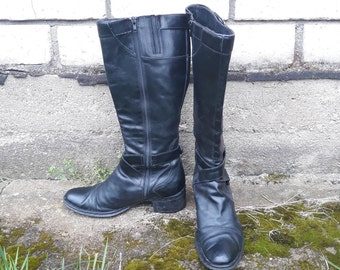 Vintage Black Leather Tall Boots - 5th Avenue - EU 39 / US 8