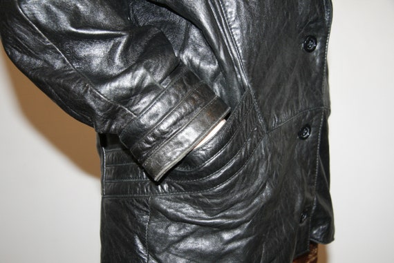 Vintage Black Leather 80s Jacket for Women / Batwing Coat
