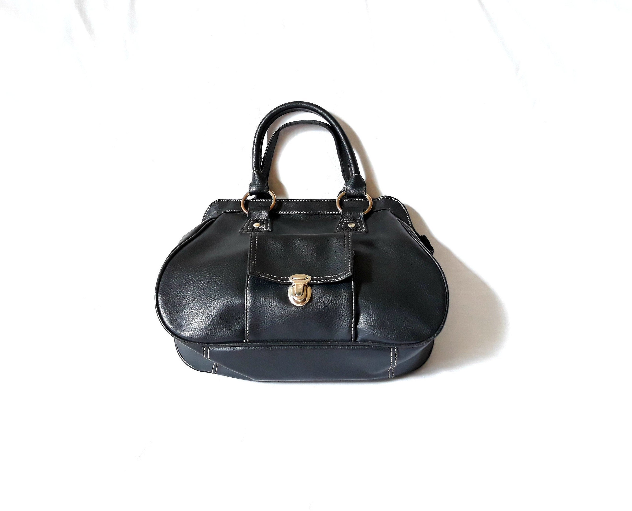 バッグ black leather bag Vintage Nine West Genuine Leather Crossbody Bag Purse Black Smooth