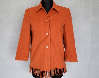 blazer en laine orange vintage pour femme / Taille M/L veste frangée boutonnée / manches longues / Allemagne