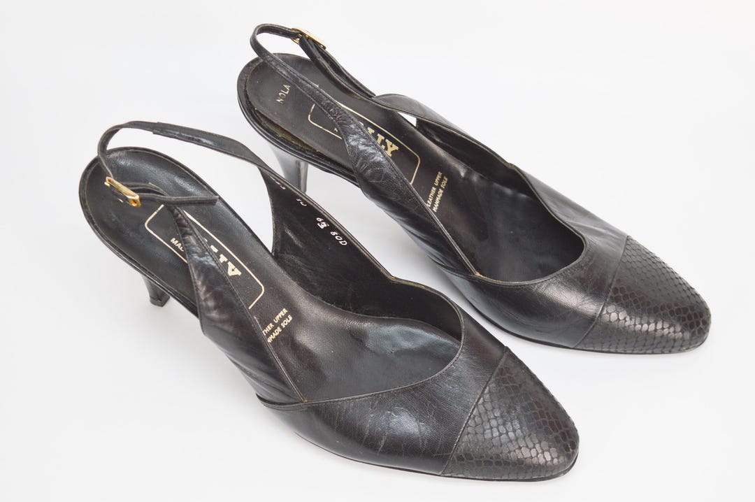 Escarpins Vintage CHARLES JOURDAN - Cuir Glacé Gris, Taille 40 FR (8 US), Fabriqué En France