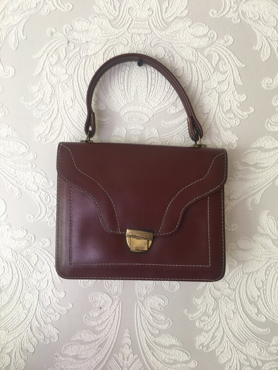 Vintage cognac brown vegan leather handbag 70s wom