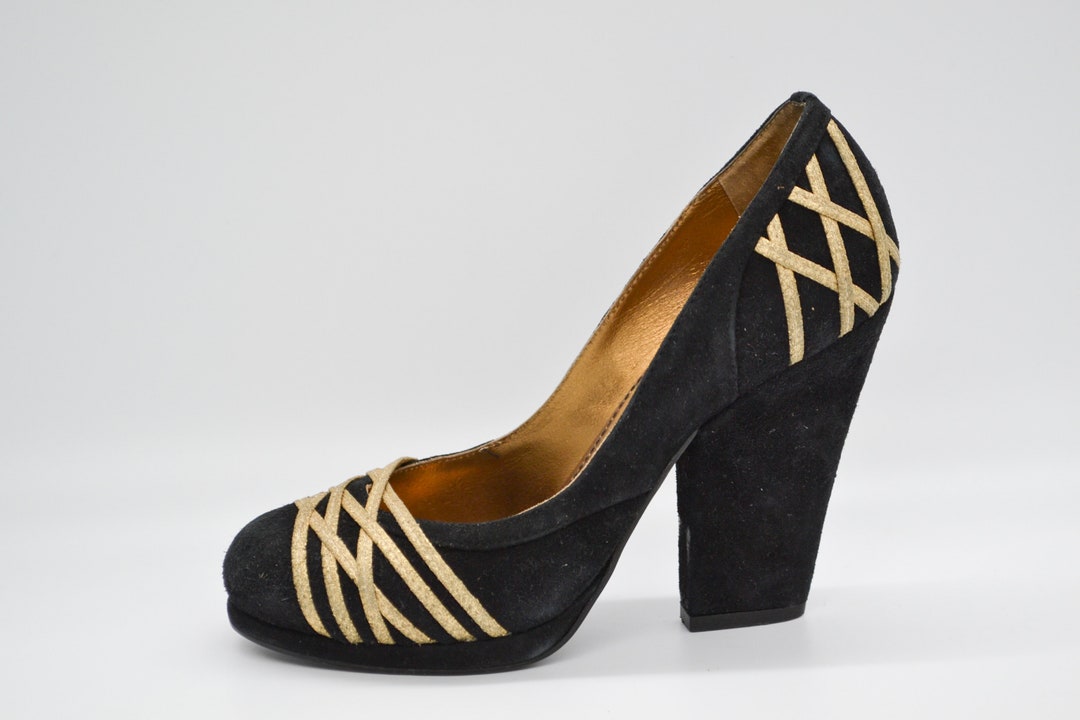 Women's Elegant High Heel Pumps - Black Leather with Pearl Detail