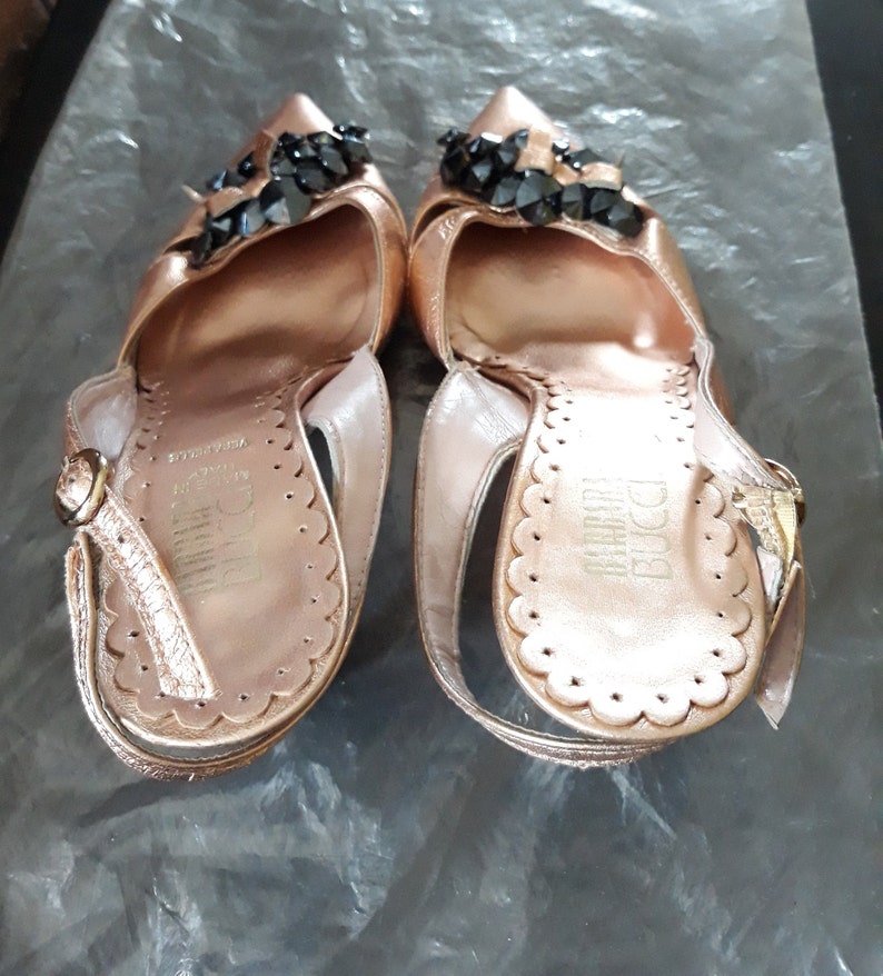 Vintage Italian Gold Women Slingback Shoes Sandals Leather - Etsy