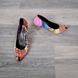 Colorful Stiletto Heel Women Cloth Pumps Gold Heels Studded