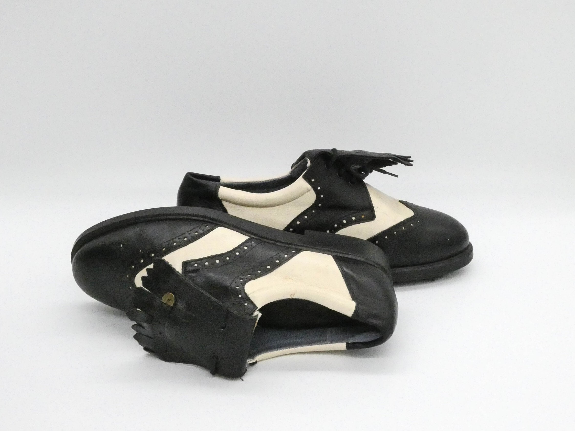 Vintage Black and White Leather Golf Cleats Womens Sports