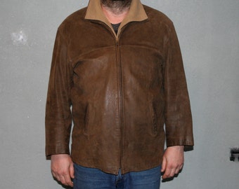 vintage hommes veste en cuir marron foncé taille XL manteau zippé