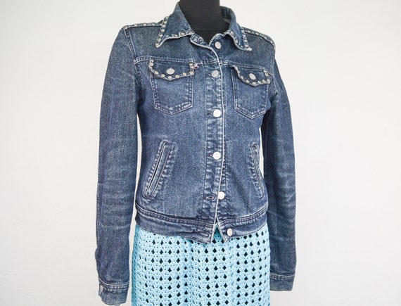 Veste en jean vintage en Bleu fonce Jean en coton a manches longues et poches rivetees pour femme Taille M Moyenne Came Fabrique en Italie Etsy Canada