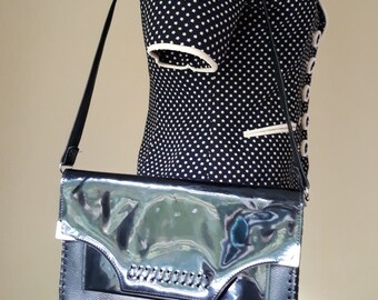 Vintage vegan patent leather black women bag briefcase portfolio document student purse