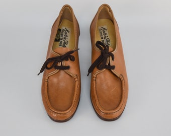 Vintage Tan Leder Schnür Loafers: Schuhe mit grobem Absatz, Made in Italy, EU 39