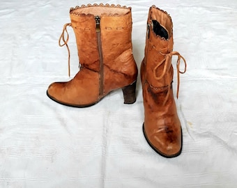 vintage foxy brown ankle boots leather women sami heeled winter footwear size 37 EU