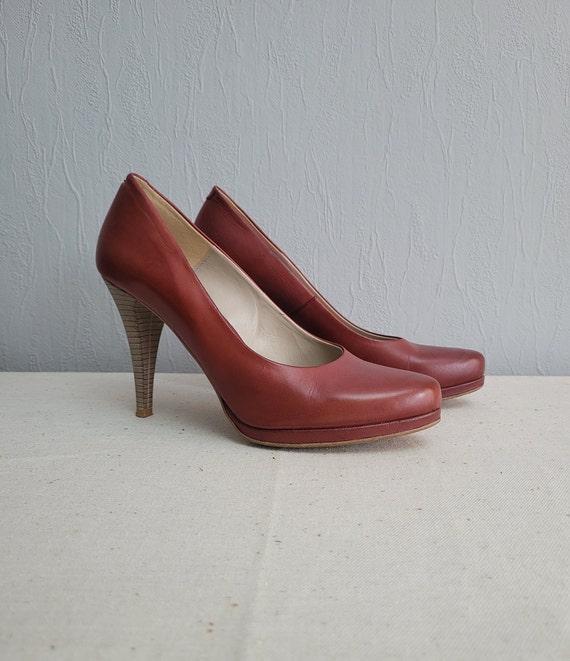 women dark red leather timeless pumps / platform s