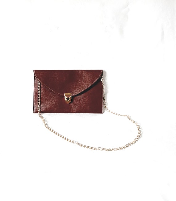 Vintage cognac brown vegan leather shoulder purse 