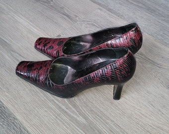 Vintage marbled purple leather women pumps / square toe croc moc shoes / Size EU 38 / Made in Italy