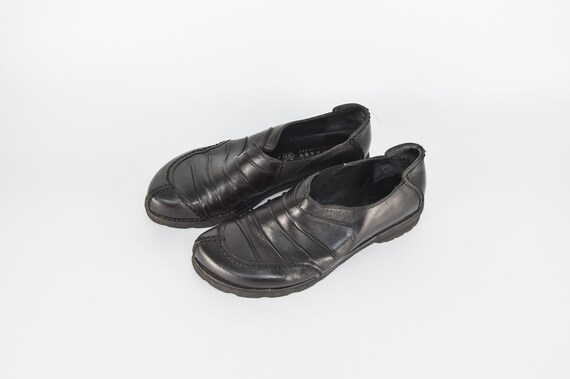 Vintage Pleated Leather Loafers in Black Retro Pointy Toe Low Wedge Heel Slip on Shoes for Women Size EU 36 Carnaby London Power Etsy Canada