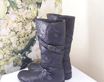 Vintage Damen Braun Leder Tanklaster Stiefel Gr. 36 Herbst Sattelstiefel