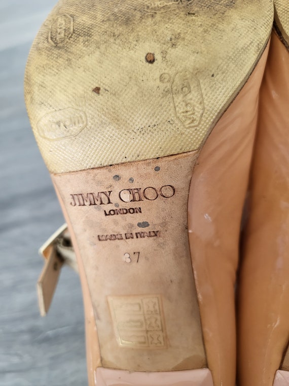 Vintage beige brown women peep toe sandals patent… - image 10