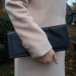 Bolso negro vintage de cuero vegano con 2 compartimentos / bolso retro / hecho en la era de la URSS