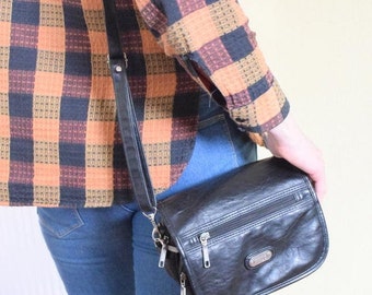 vintage italien végétalien cuir noir sac femme crossbody sac à main Made in Italy Sac à bandoulière