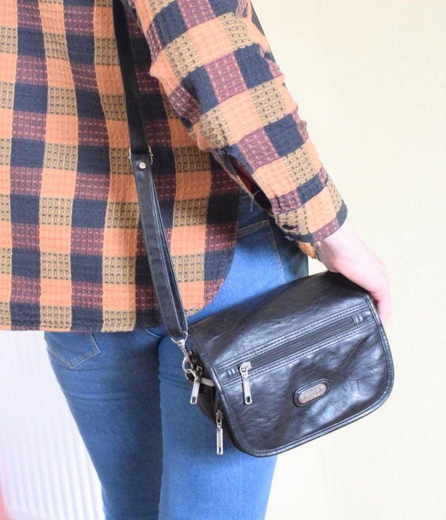 Vintage Italian vegan leather black bag women crossbody purse Etsy