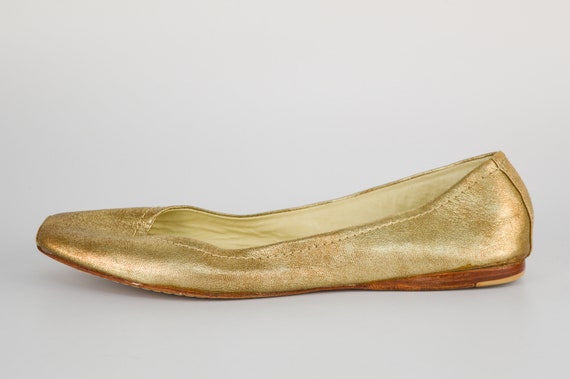 All Leather Ballerina Loafers in Gold | Low Heel … - image 2