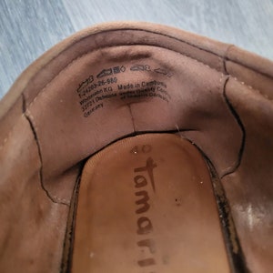 vintage tan brown suede leather women flat shoes Size EU 40 buckle wide loafers Tamaris european image 10