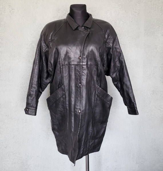 Leather blouson jacket for women, equivalent to XXL genuine leather black type Vintage Second Hand