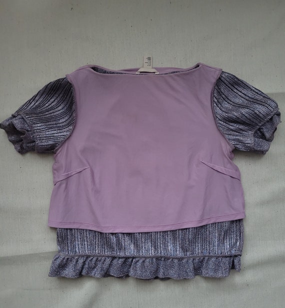 vintage lilac metallic top flounce short sleeve w… - image 5