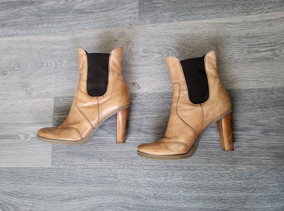 vintage brown leather women ankle heeled wingtip … - image 1