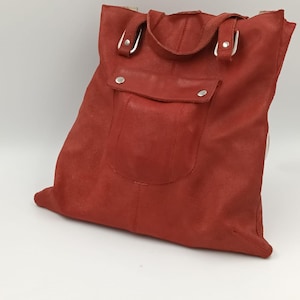 Vintage Red Faux Suede Tote Bag: Vegan Leather Shoulder Bag