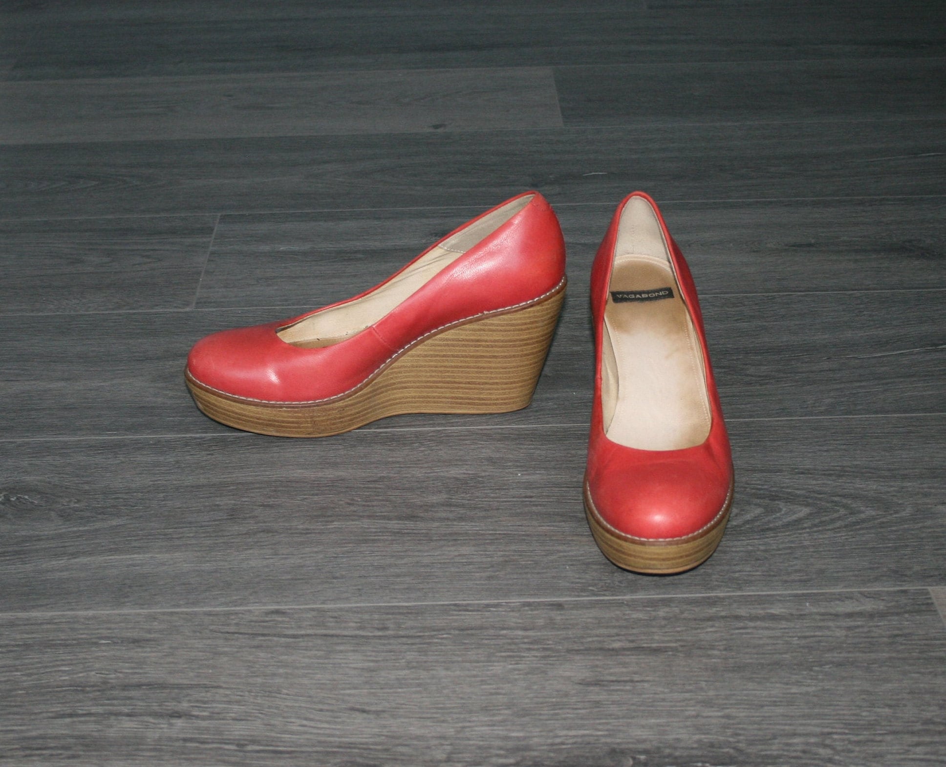 Vintage Women Leather Coral Wedge Heels 39 Size - Etsy