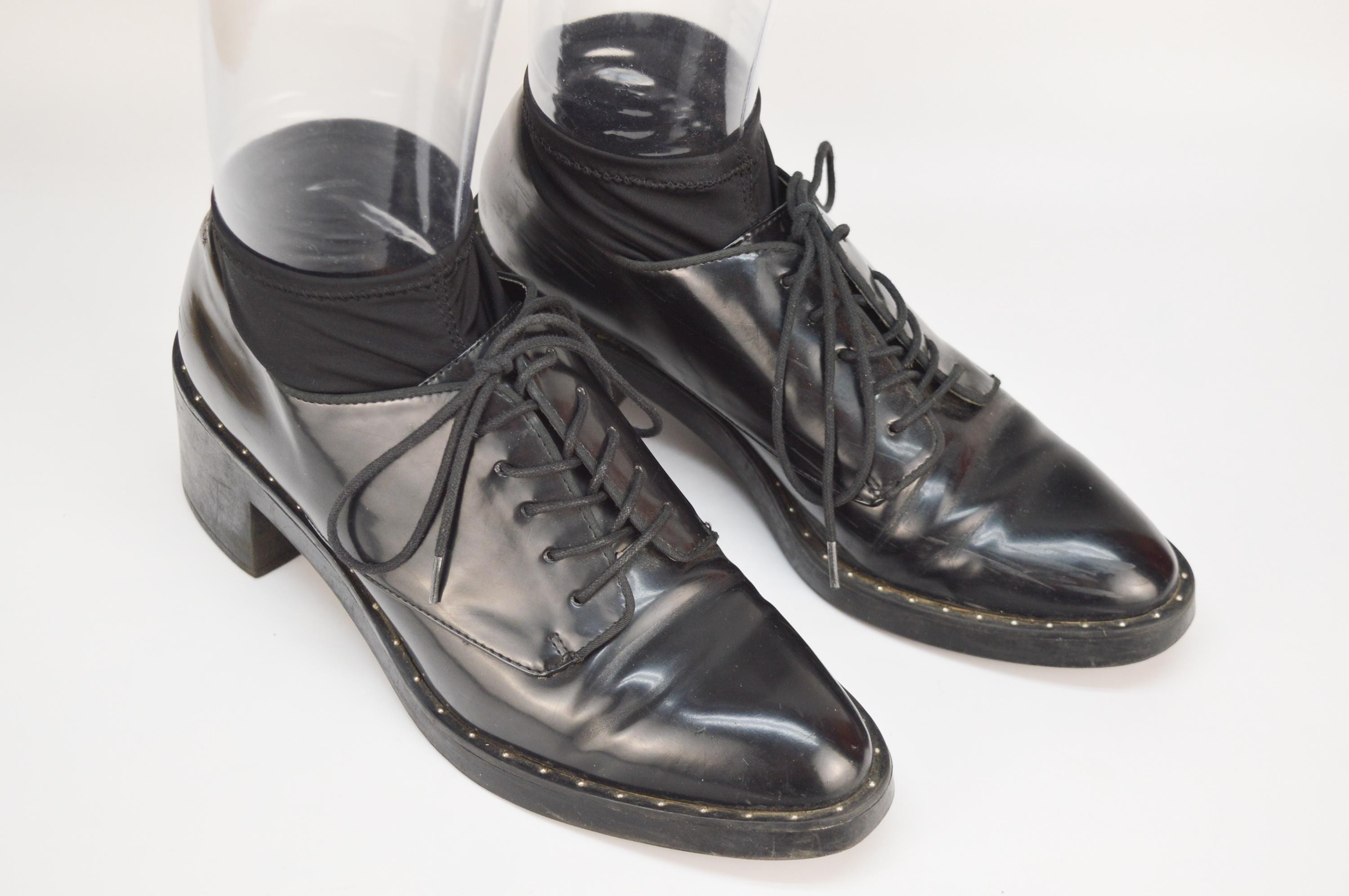 Zara Black Eco Leather Lace up Dress Shoes - Chunky Heel EU  display picture 2