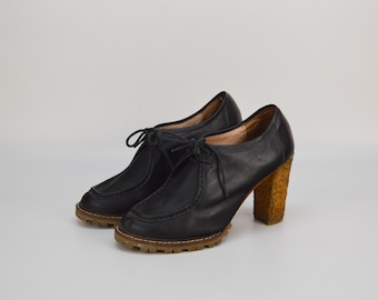 Zapatos de piel vintage con cordones en color negro para mujer / Talla UE 39 / Bertie