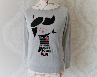 Vintage gray women Sweater Clullin knit Jumper size M large buttoned back