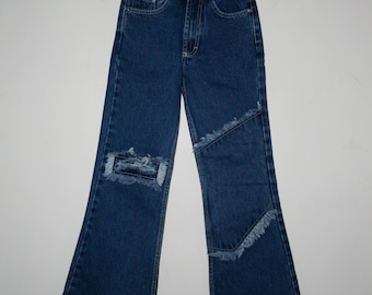 Vintage kids blue Jeans high waisted deadstock Unused denim bell bottom pants