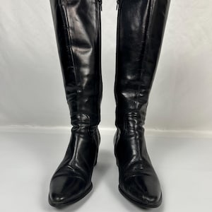 Svarta knähöga vintagestövlar i läder: storlek EU37 US6 med blockklack bild 6