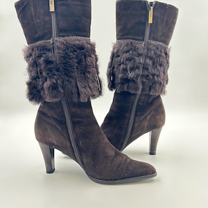 Vintage Brown Suede Calf Boots: Fringe Detail, Size 7US / 38EU image 1