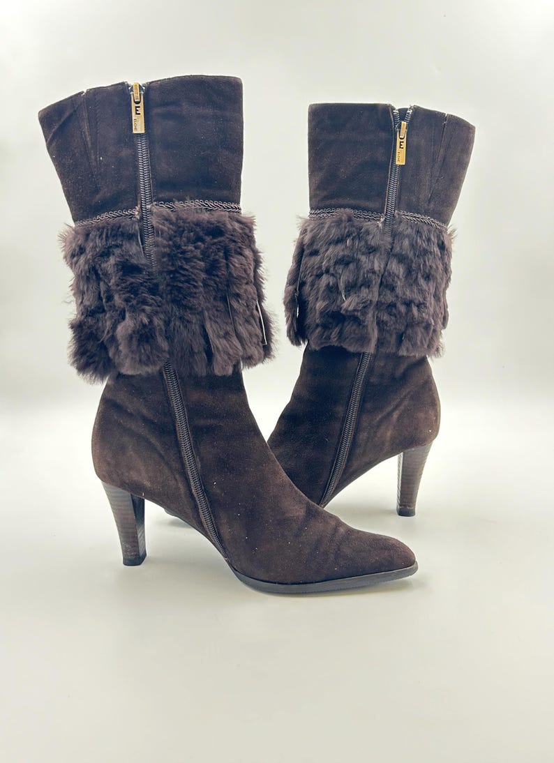 Vintage Brown Suede Calf Boots: Fringe Detail, Size 7US / 38EU image 1