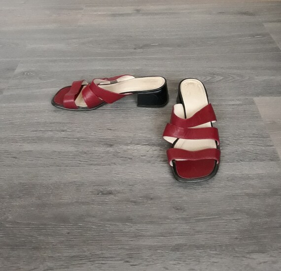 Sandalias vintage de cuero rojo oscuro Y2K zapatos con tacón | Etsy México