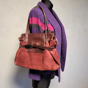 Vintage weinrote Damen Wildleder Umhängetasche / Handtasche