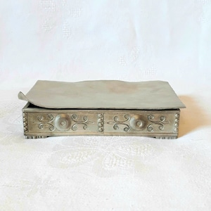 vintage ornamented pewter box / lidded storage / norwegian jewelries case / scandinavian interior
