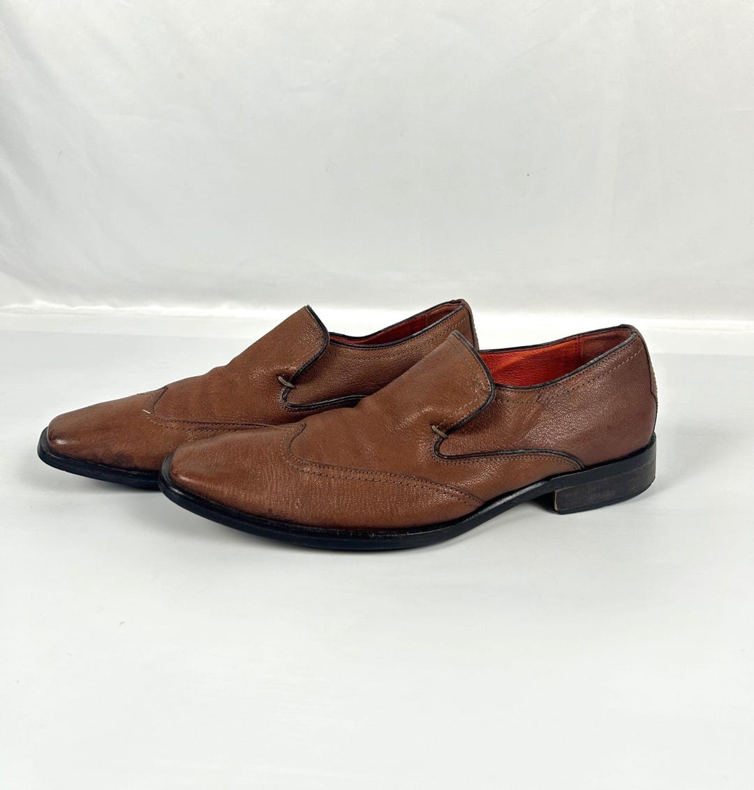 Vintage Cognac Leather Wingtip Loafers, Men display picture 3