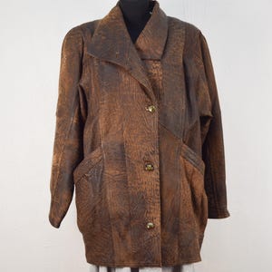 Vintage Oversized Leather Jacket in Two Tone Brown for Women | 1980s clothing Size XL