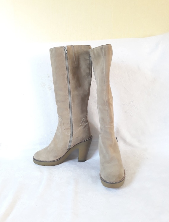 vintage beige PIERRE CARDIN knee boots suede leat… - image 1