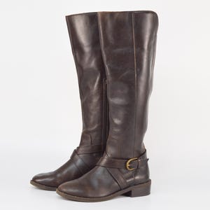 Vintage leren knielaarzen in donkerbruin | Lage hak paardensportschoenen met bandjes en halve ritssluiting en halve ritssluiting | Maat: 5 1/2 | Inc